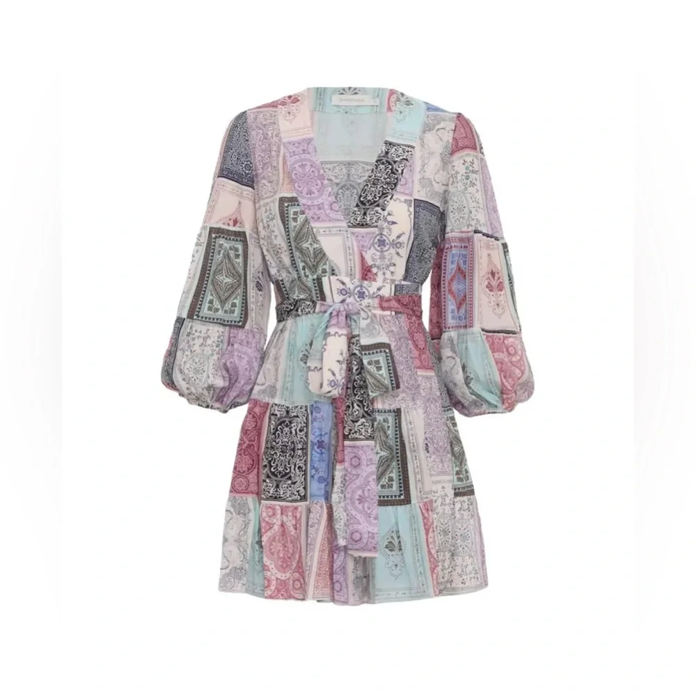 Zimmermann Wrap Mini Dress in Multi Zodiac Cards Print; Size 0 - Picture 9 of 16